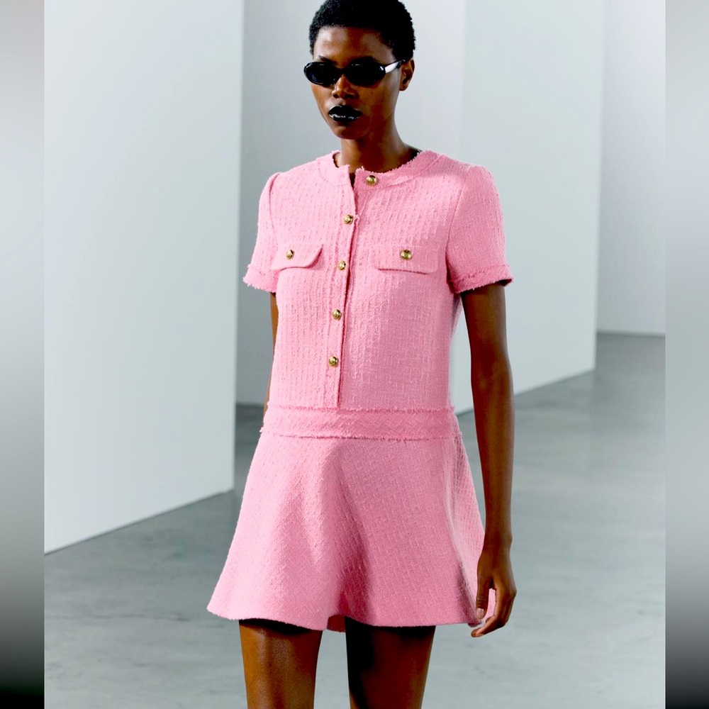 Zara SHORT STRUCTURED DRESS ZW COLLECTION ,pink , textured, - Picture 9 of 14